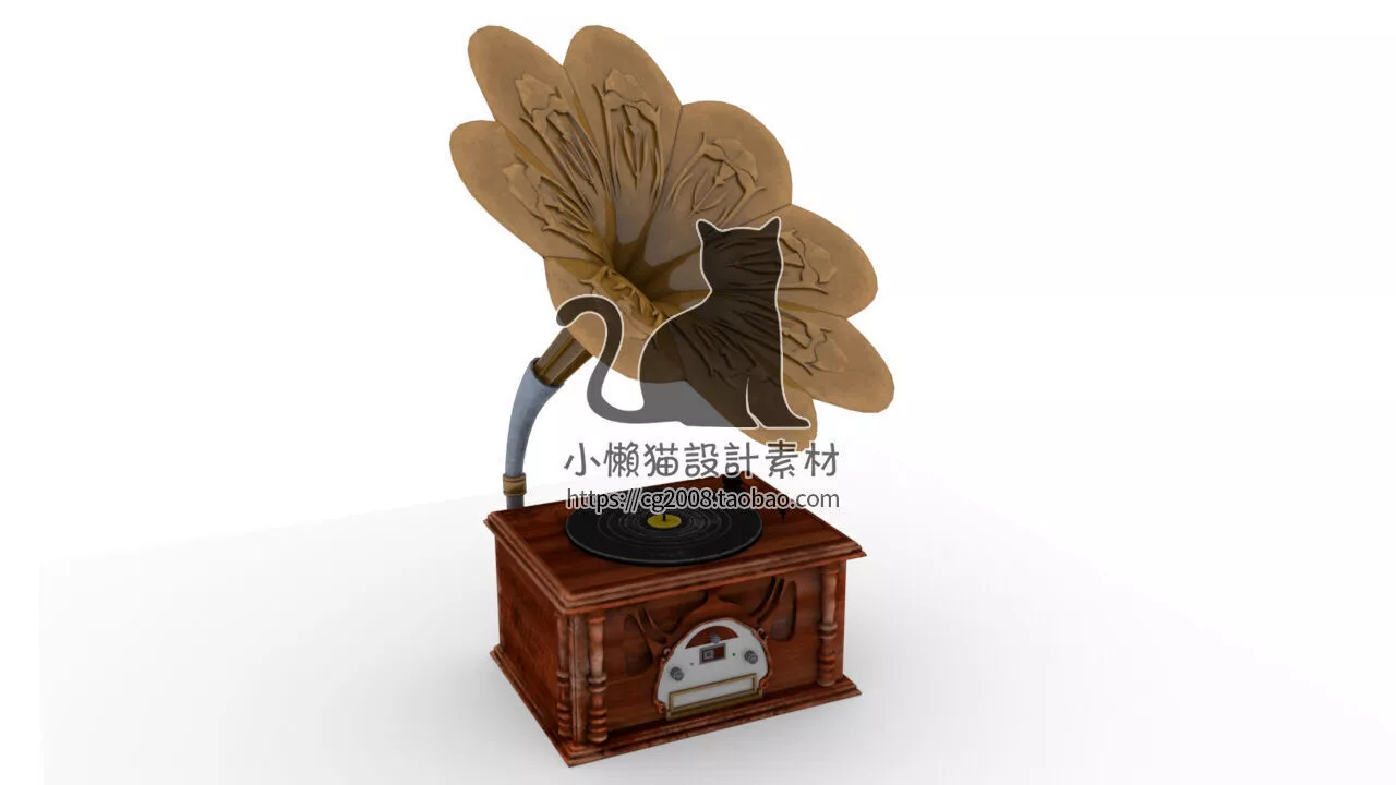 phonograph gramophone with flower on top 3D model