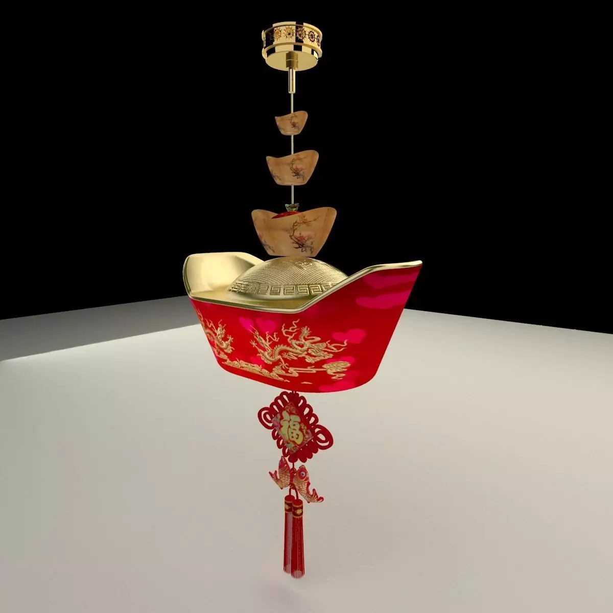 Chinese gold Ingot lantern  3D model_0