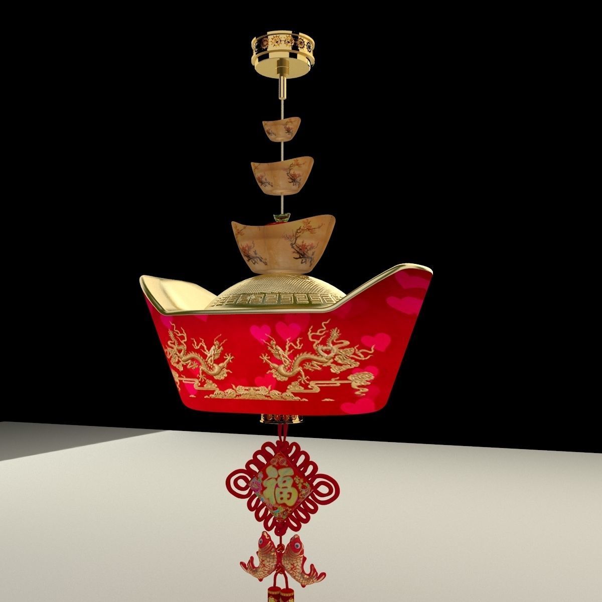 Chinese gold Ingot lantern  3D model_1