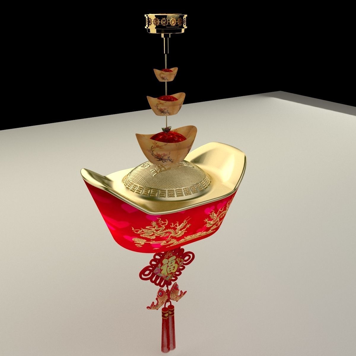 Chinese gold Ingot lantern  3D model_3