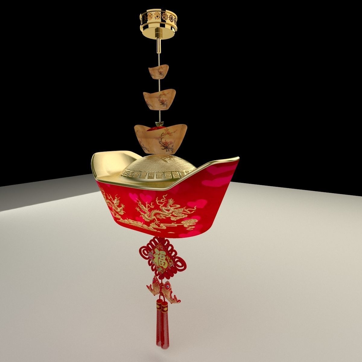 Chinese gold Ingot lantern  3D model_4
