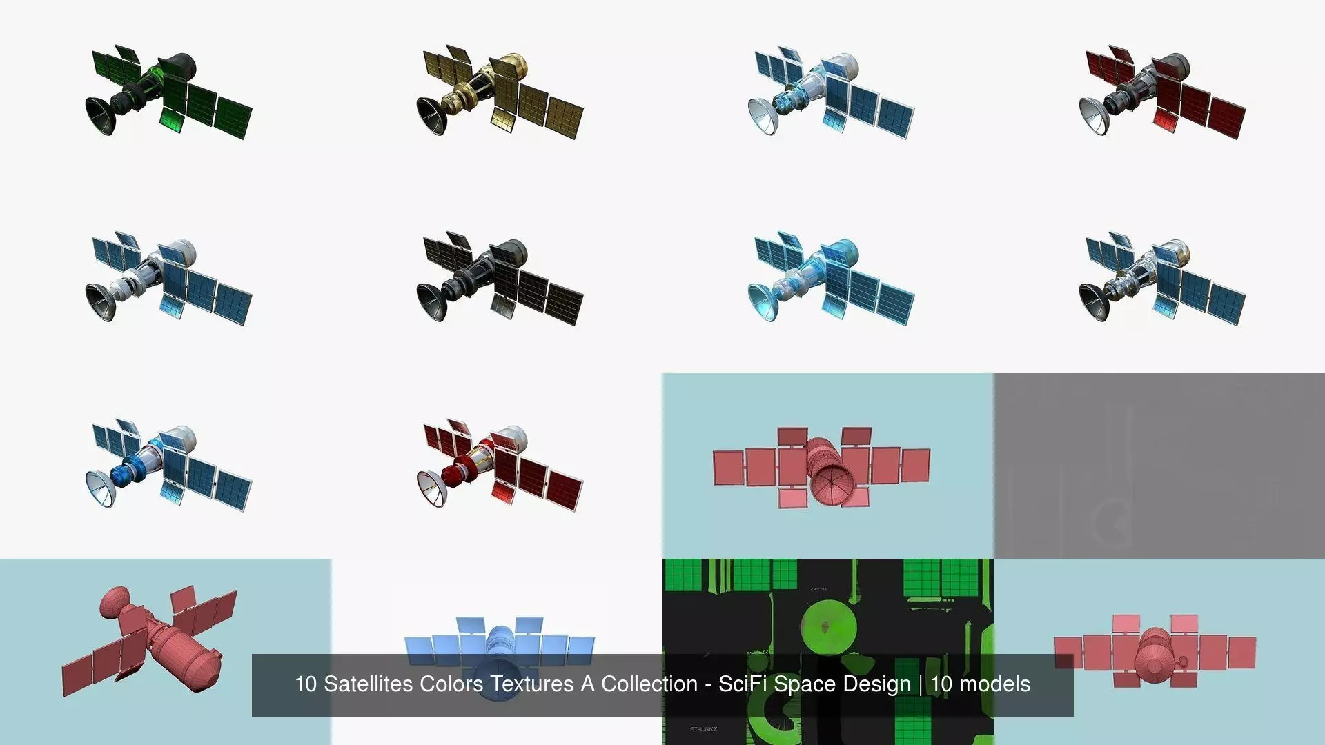 10 Satellites Colors Textures A Collection - SciFi Space Design _1