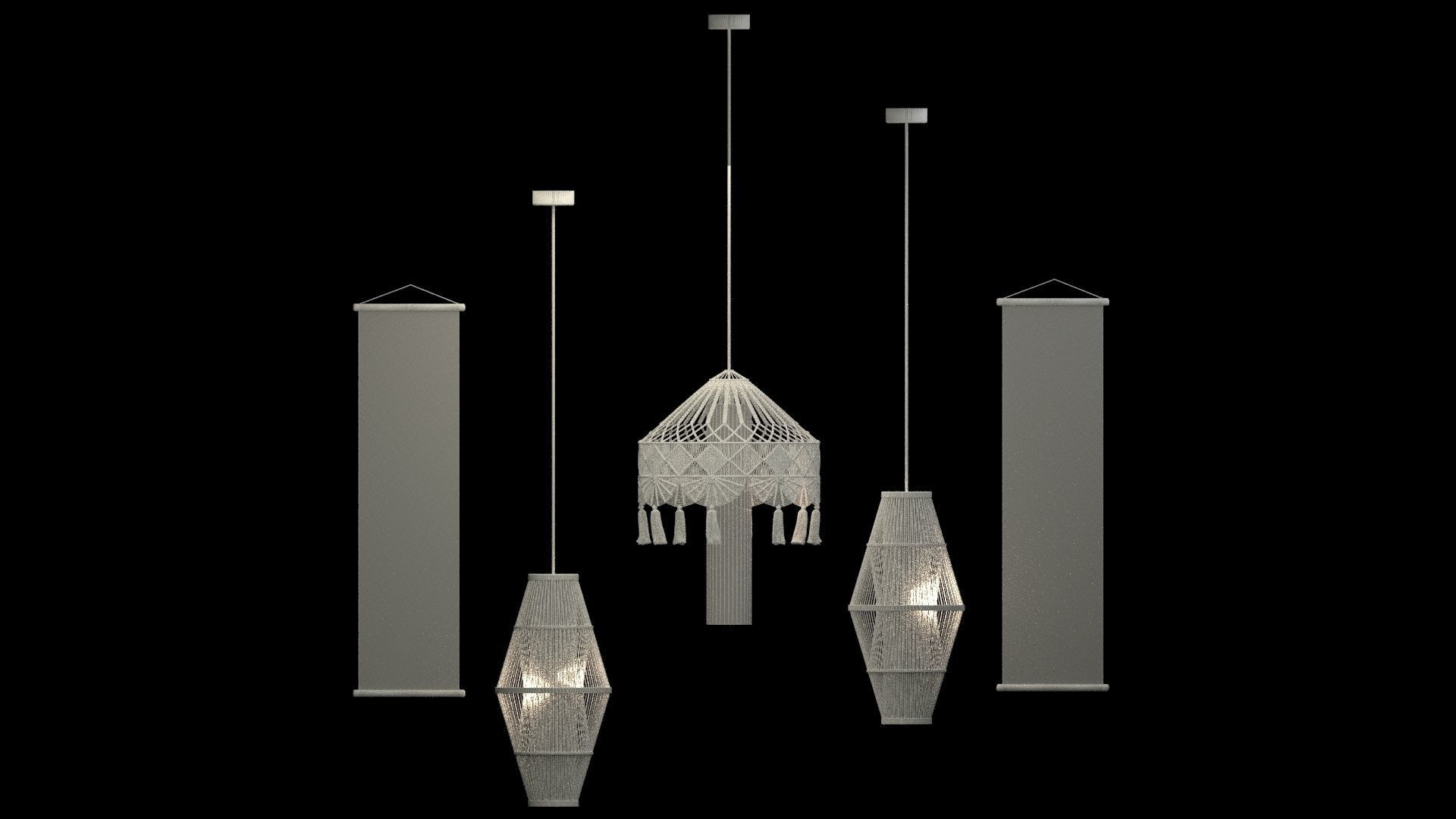 Chinese  red lantern with couplet 3D model_6