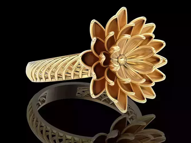  Lux flower ring  gold silver printable jewelry 3D model