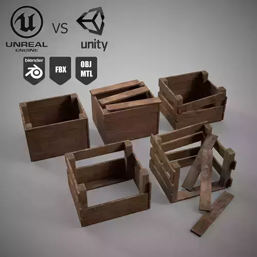 A set of wooden boxes of different condition 