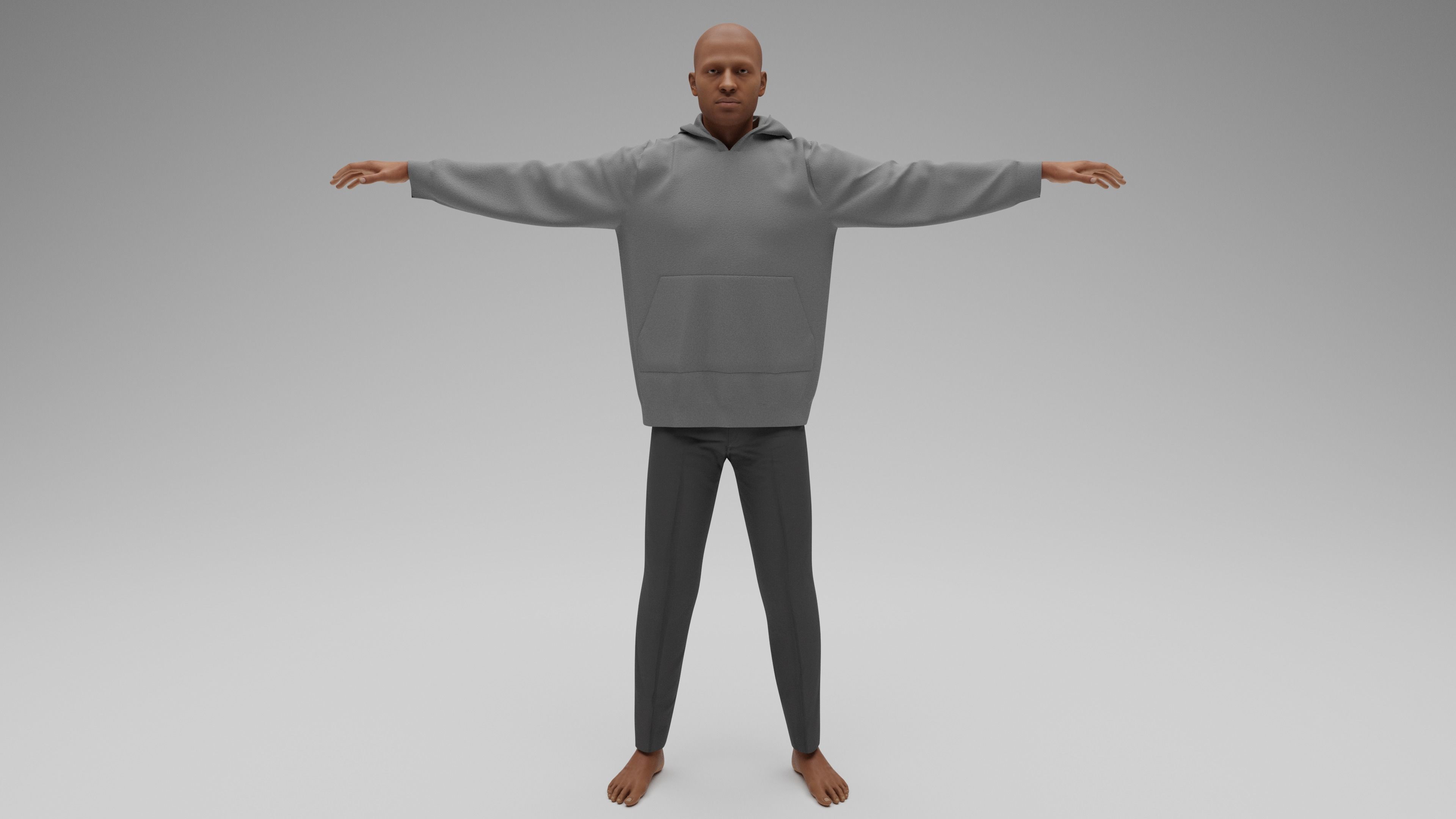 Mens Hoodie T-Pose Low Poly Textured Low-poly 3D model_2