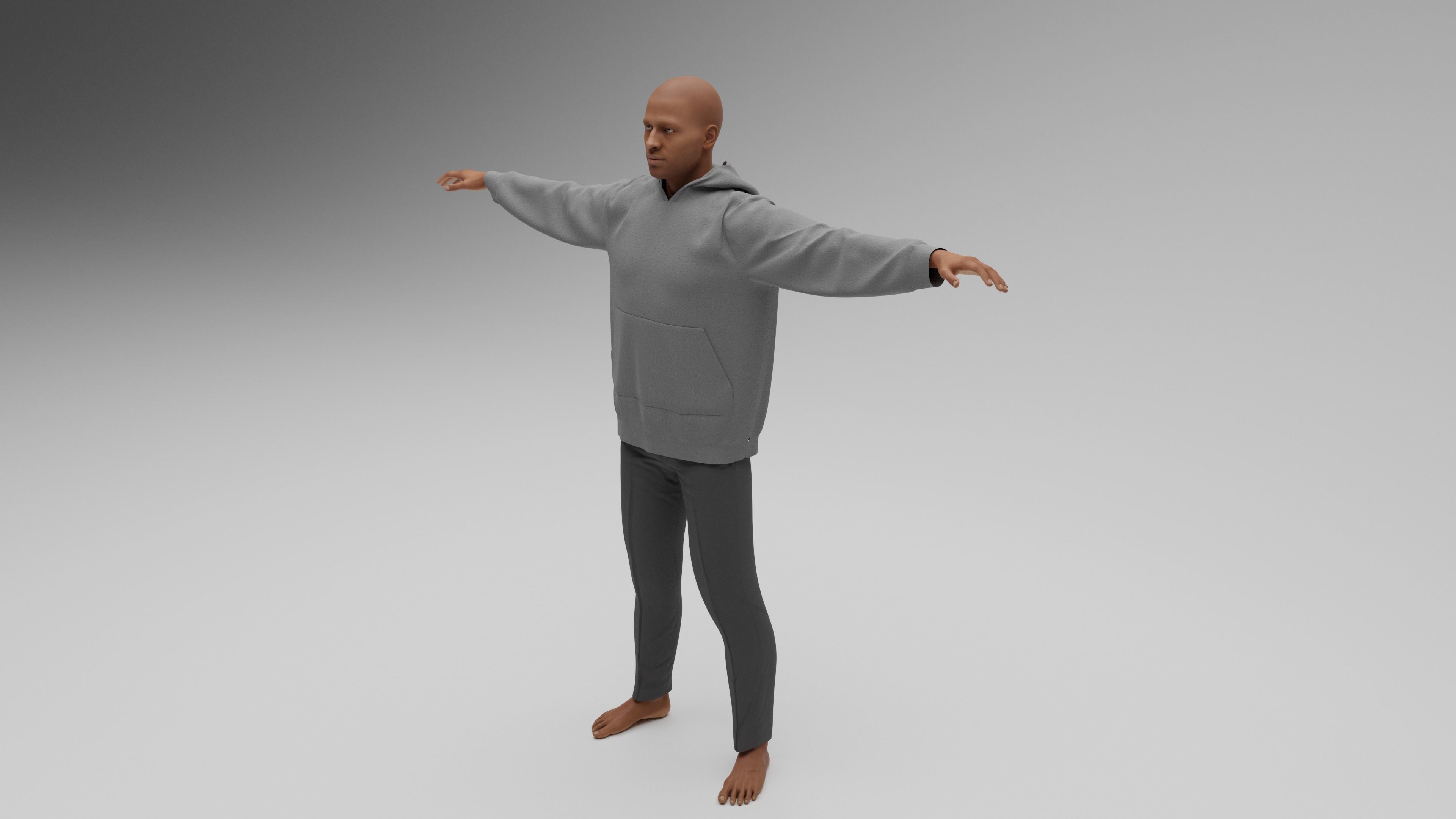 Mens Hoodie T-Pose Low Poly Textured Low-poly 3D model_9
