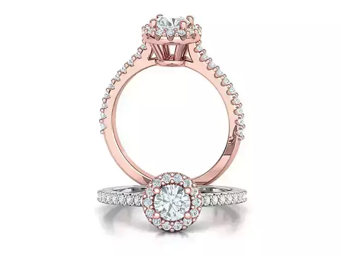 Round Halo Engagement Ring 5mm Round Stone 3dprint model  3D print model
