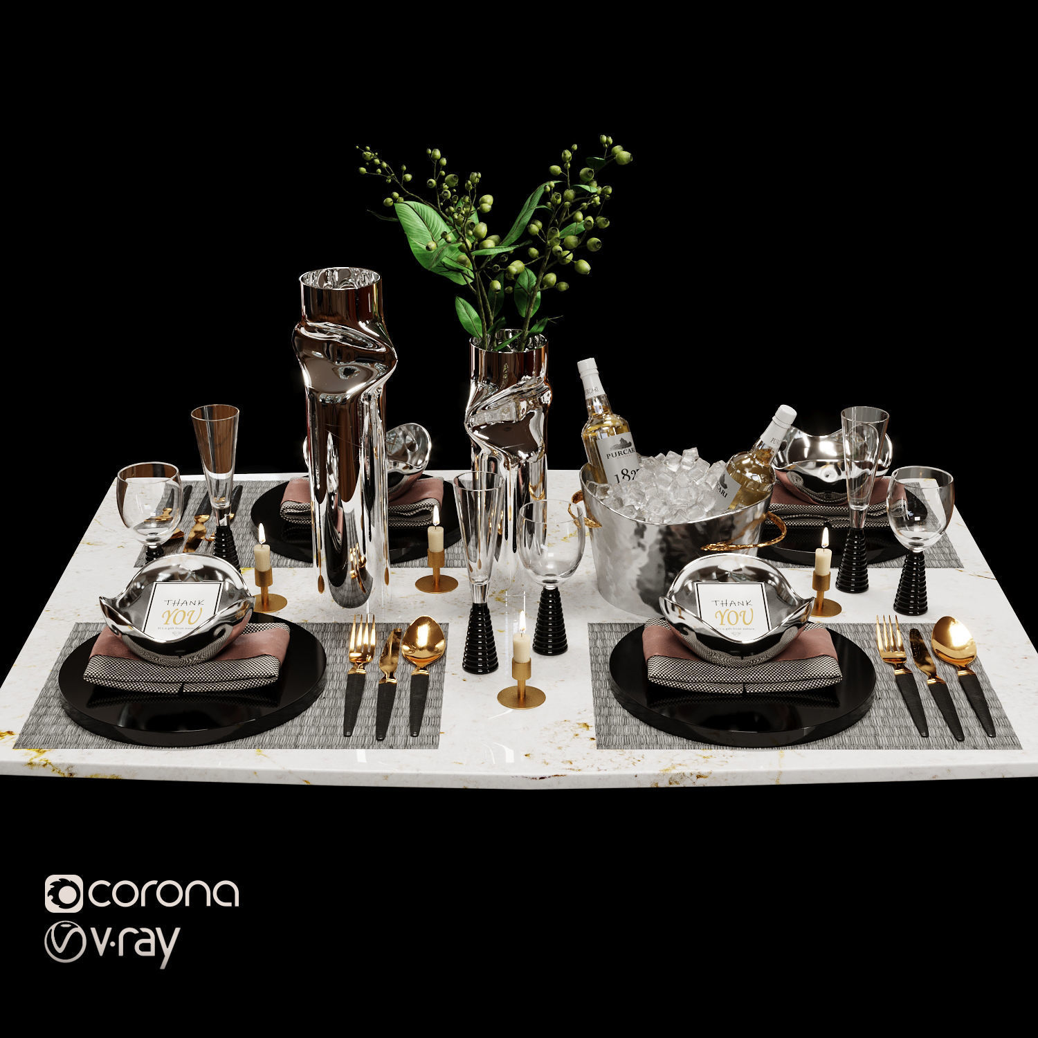 Luxury Model Room Tableware Set-8 3D model_1
