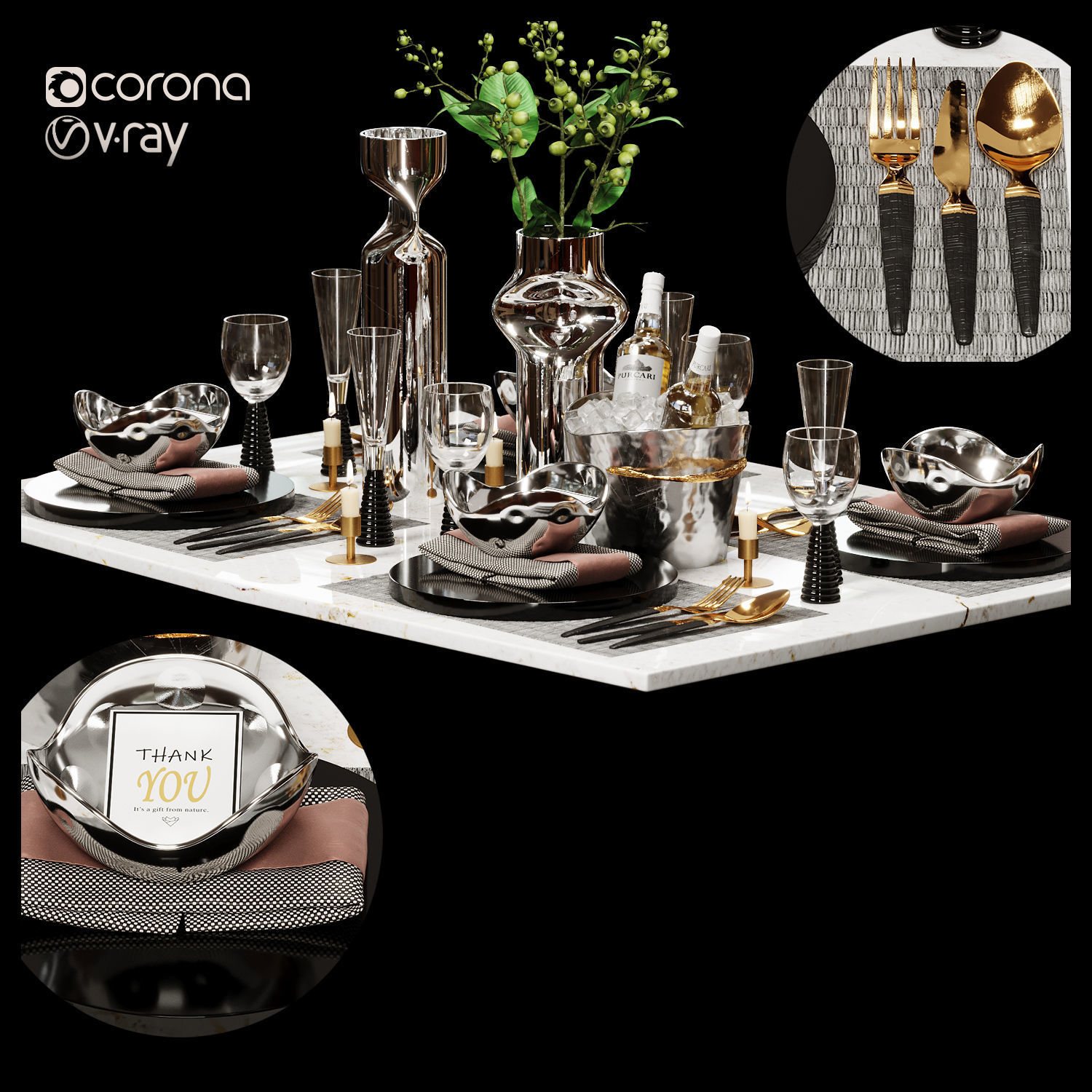 Luxury Model Room Tableware Set-8 3D model_4