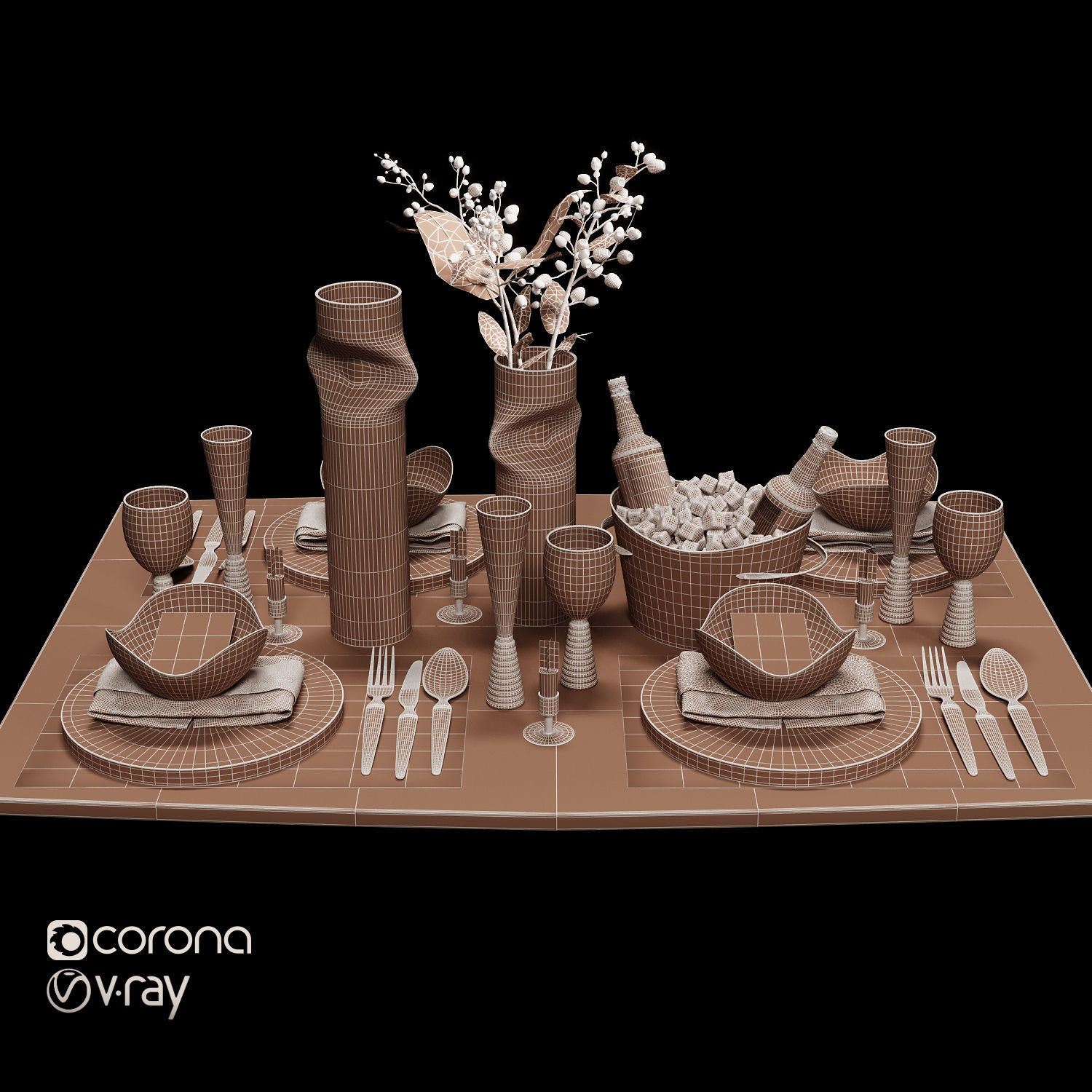 Luxury Model Room Tableware Set-8 3D model_3