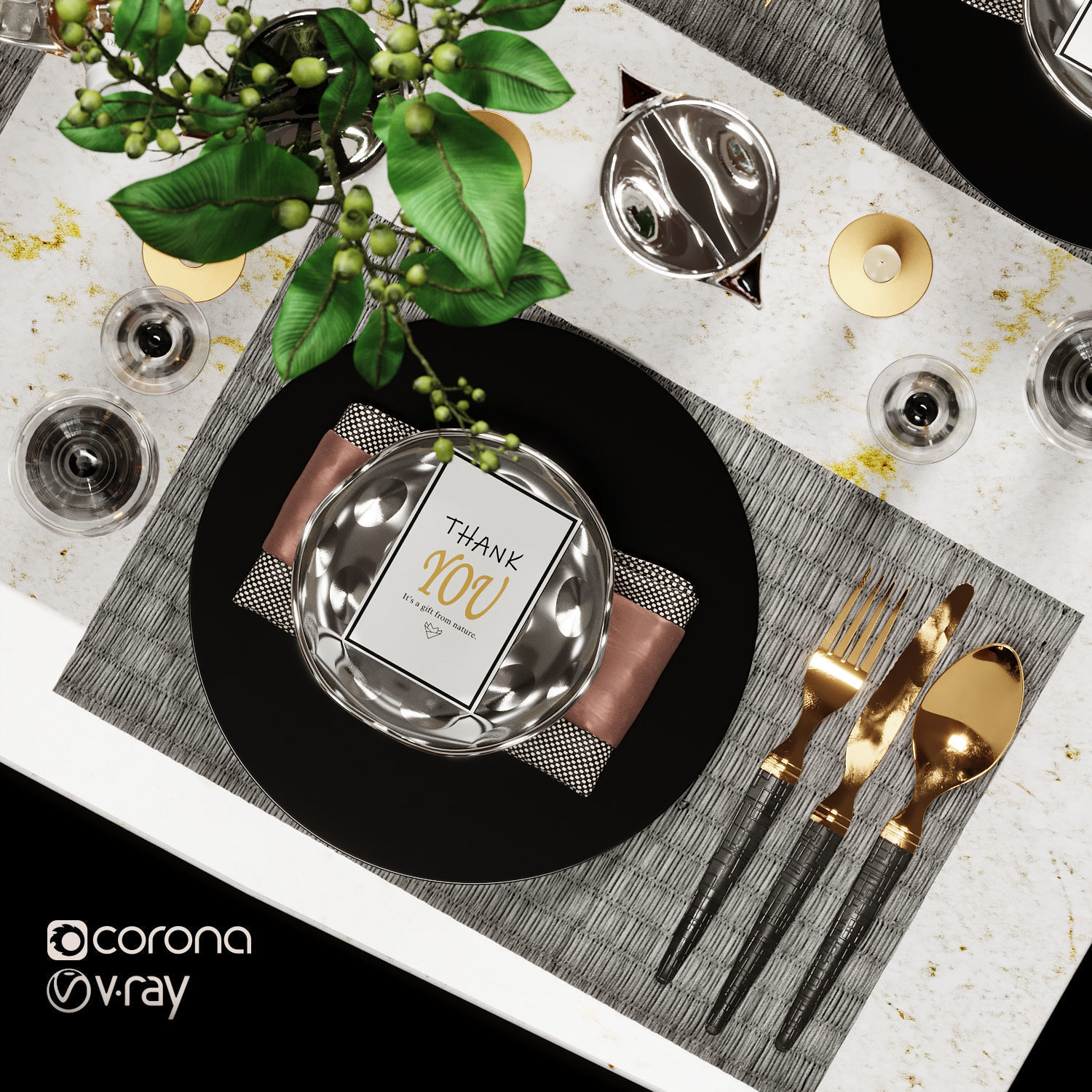 Luxury Model Room Tableware Set-8 3D model_5