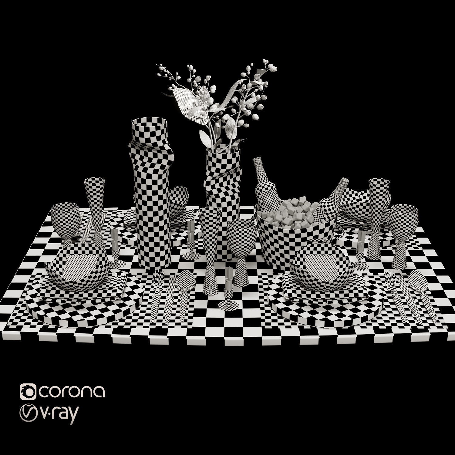 Luxury Model Room Tableware Set-8 3D model_2