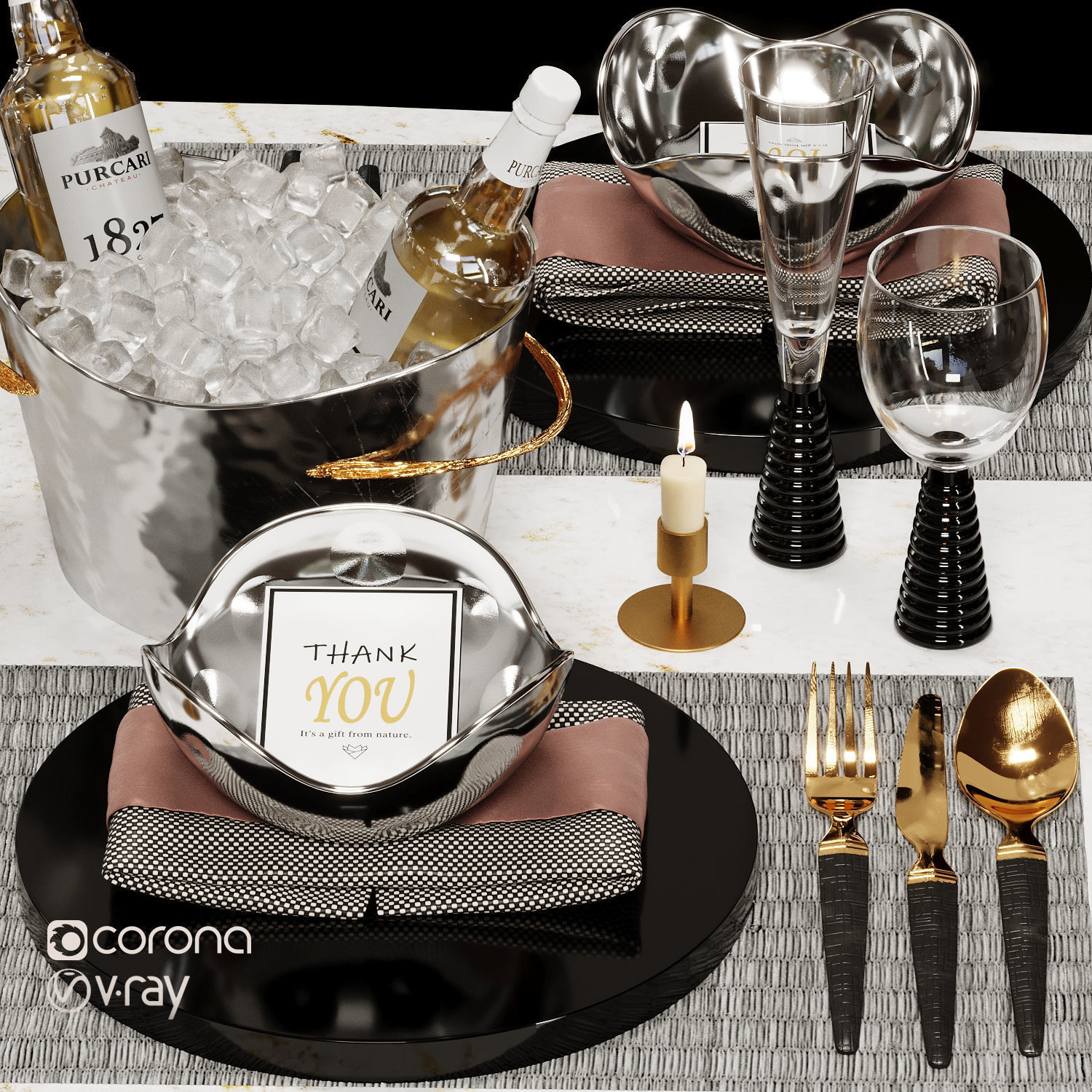 Luxury Model Room Tableware Set-8 3D model_6