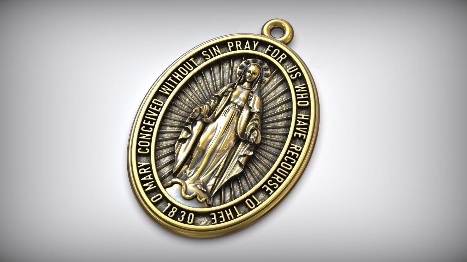 Catholic Miraculous Medal  Virgin Mary Pendant 3D print model_5