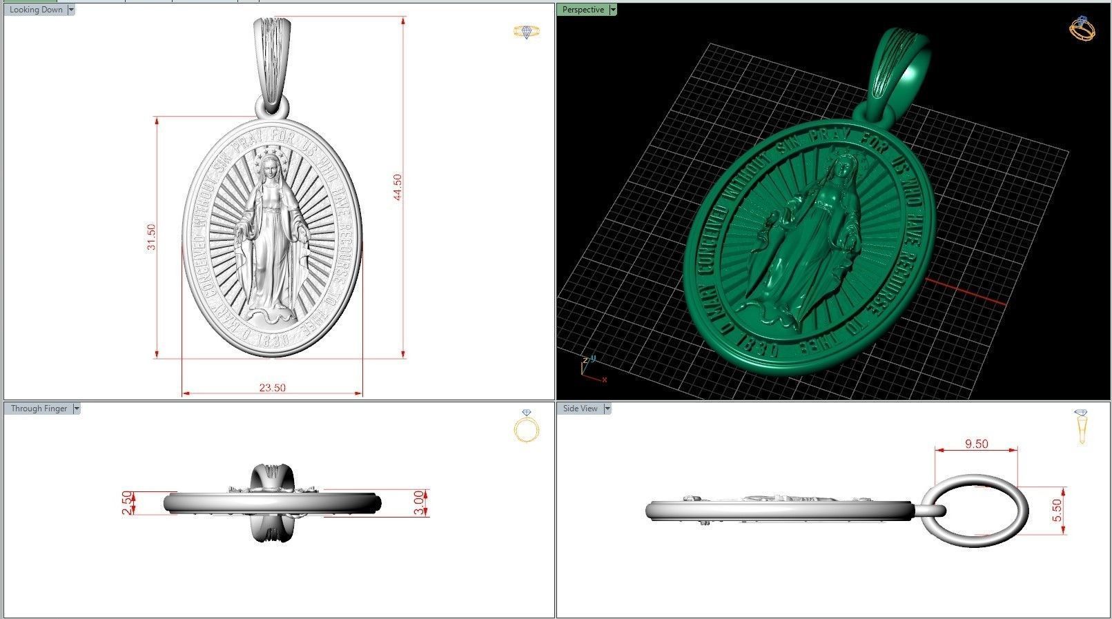 Catholic Miraculous Medal  Virgin Mary Pendant 3D print model_8