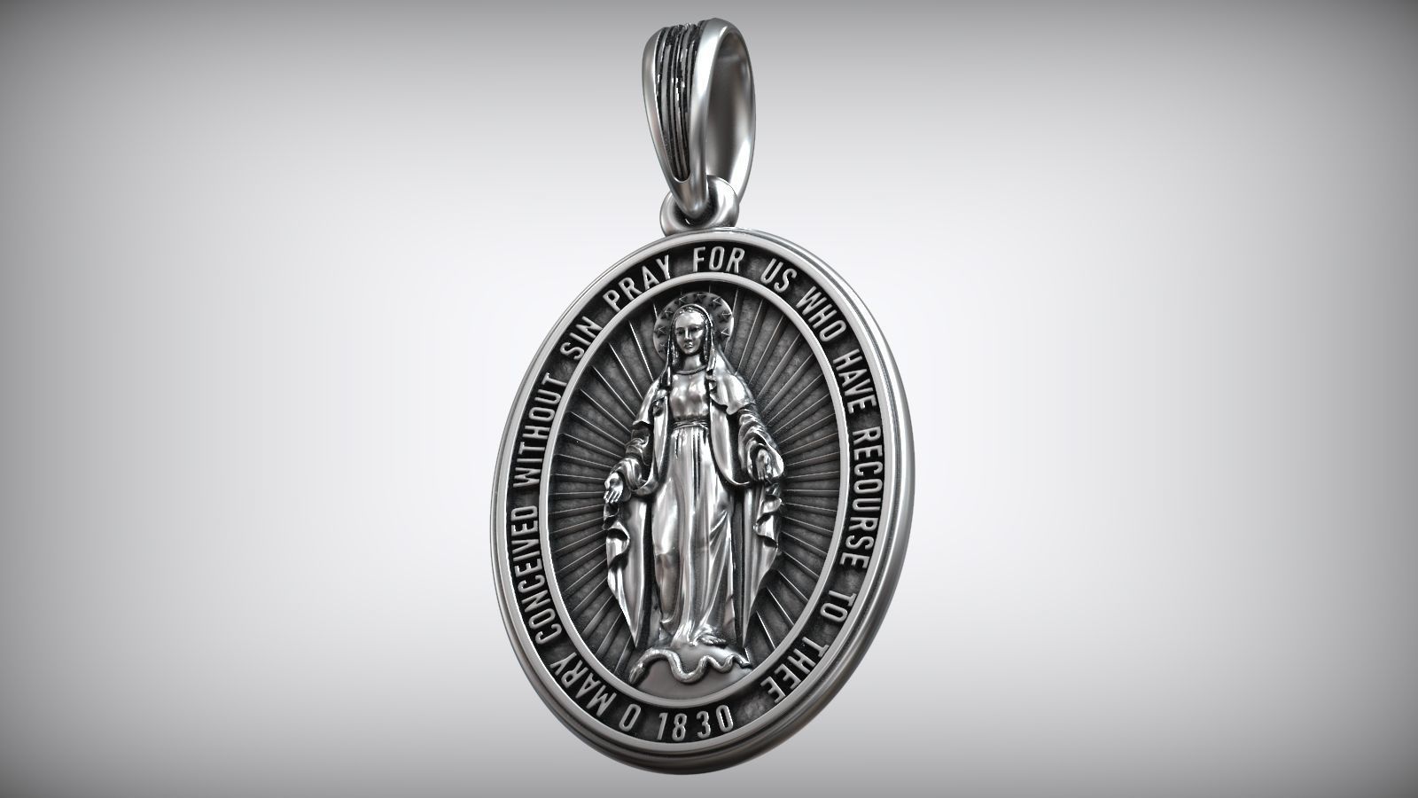 Catholic Miraculous Medal  Virgin Mary Pendant 3D print model_7