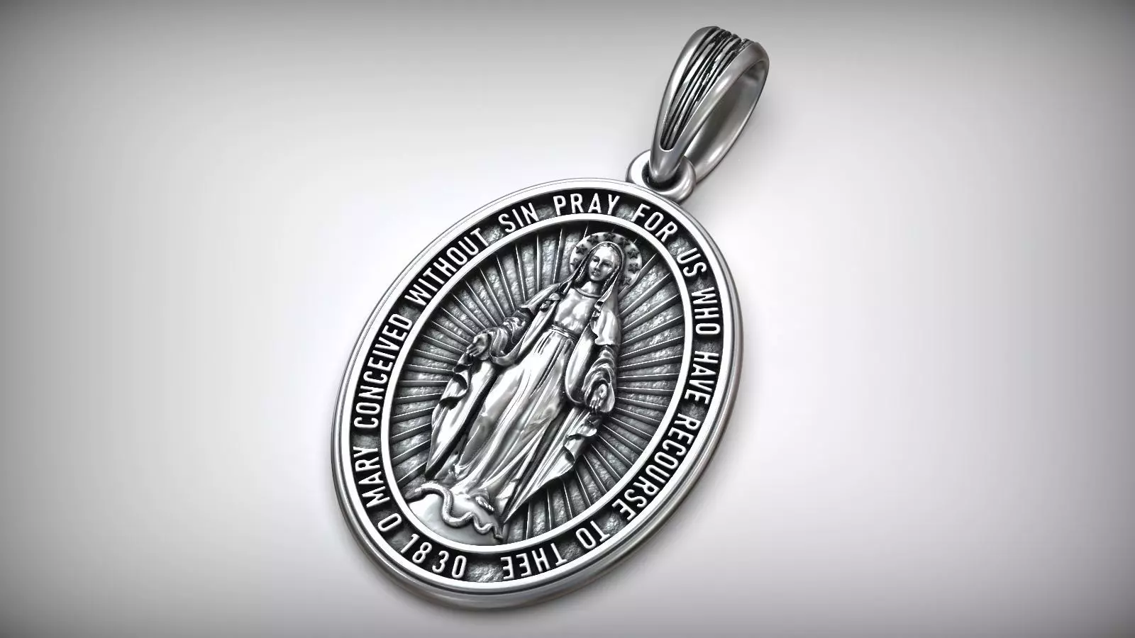 Catholic Miraculous Medal  Virgin Mary Pendant 3D print model_0