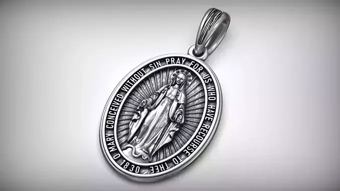 Catholic Miraculous Medal  Virgin Mary Pendant 3D print model