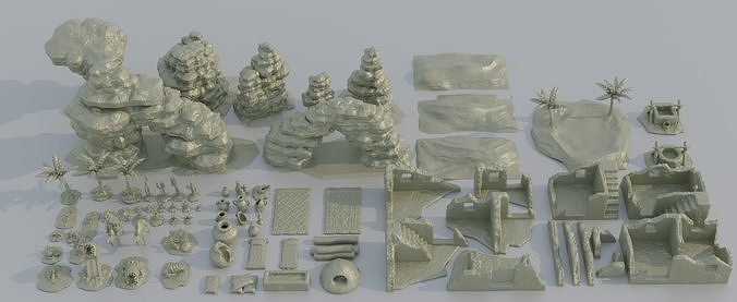 Desert Environment Pack 80 different STL  Tabletop Terrain 28 mm 3D print model