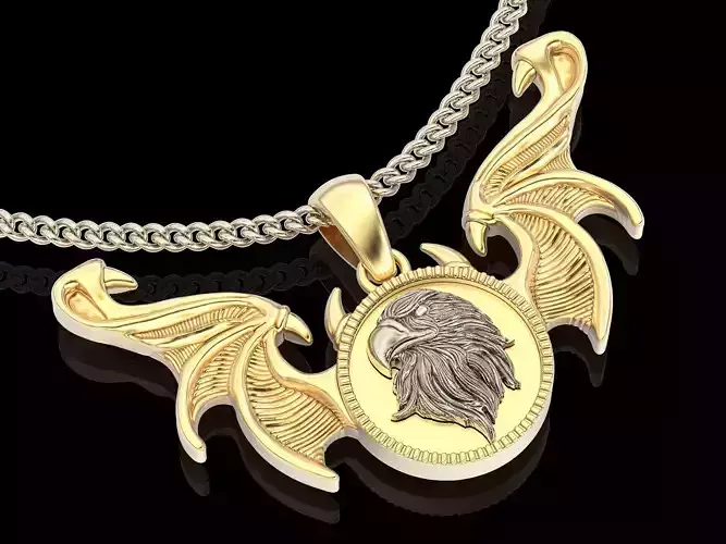 Eagle wings pendant  gold silver printable jewelry 3D model