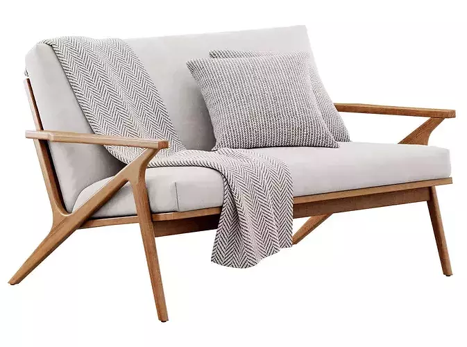 Cavett Wood Frame Loveseat by Crate and Barrel 3D model 6