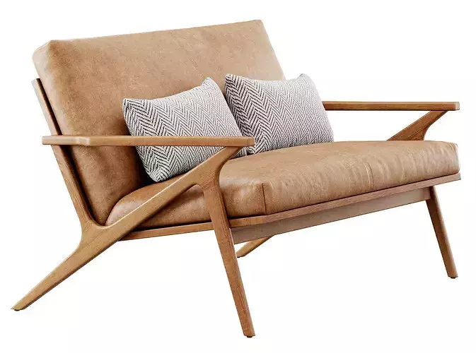 Cavett Wood Frame Loveseat by Crate and Barrel 3D model 7