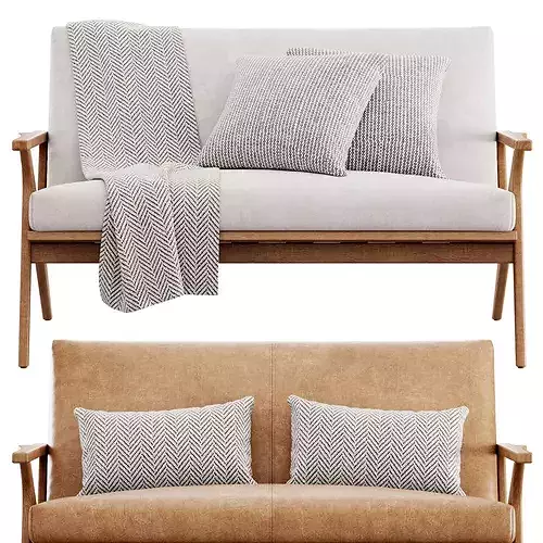 Cavett Wood Frame Loveseat by Crate and Barrel 3D model 3