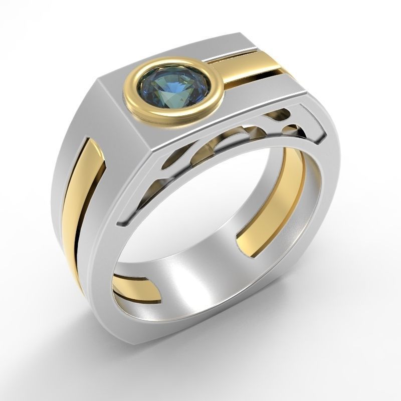 Huge Massive Mens Ring Signet Round Gemstone 3D Print Model 3D print model_6