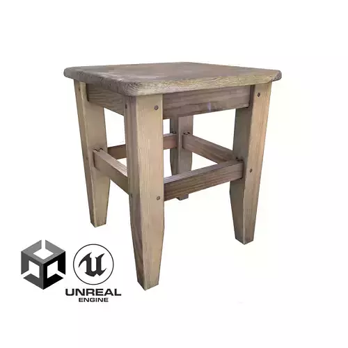 Old Wooden Stool PBR Low Poly