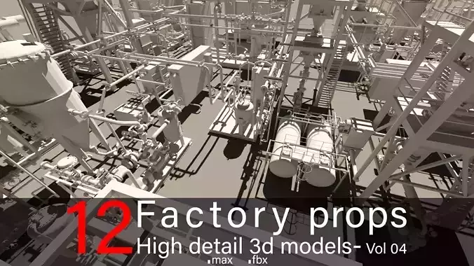 12 Factory Props-High detail 3d models- Vol 04
