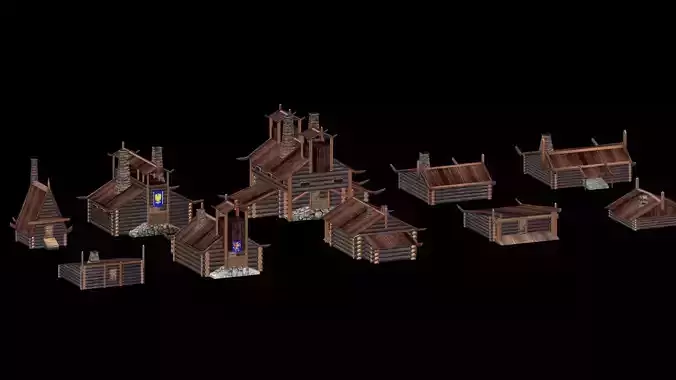 Wooden low-poly houses collection