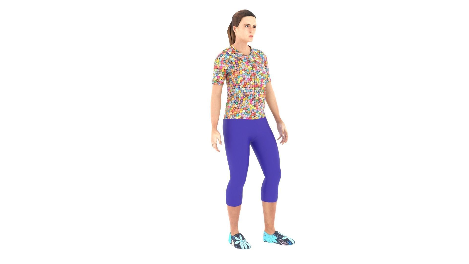 Woman in capri leggings Low-poly 3D model_2