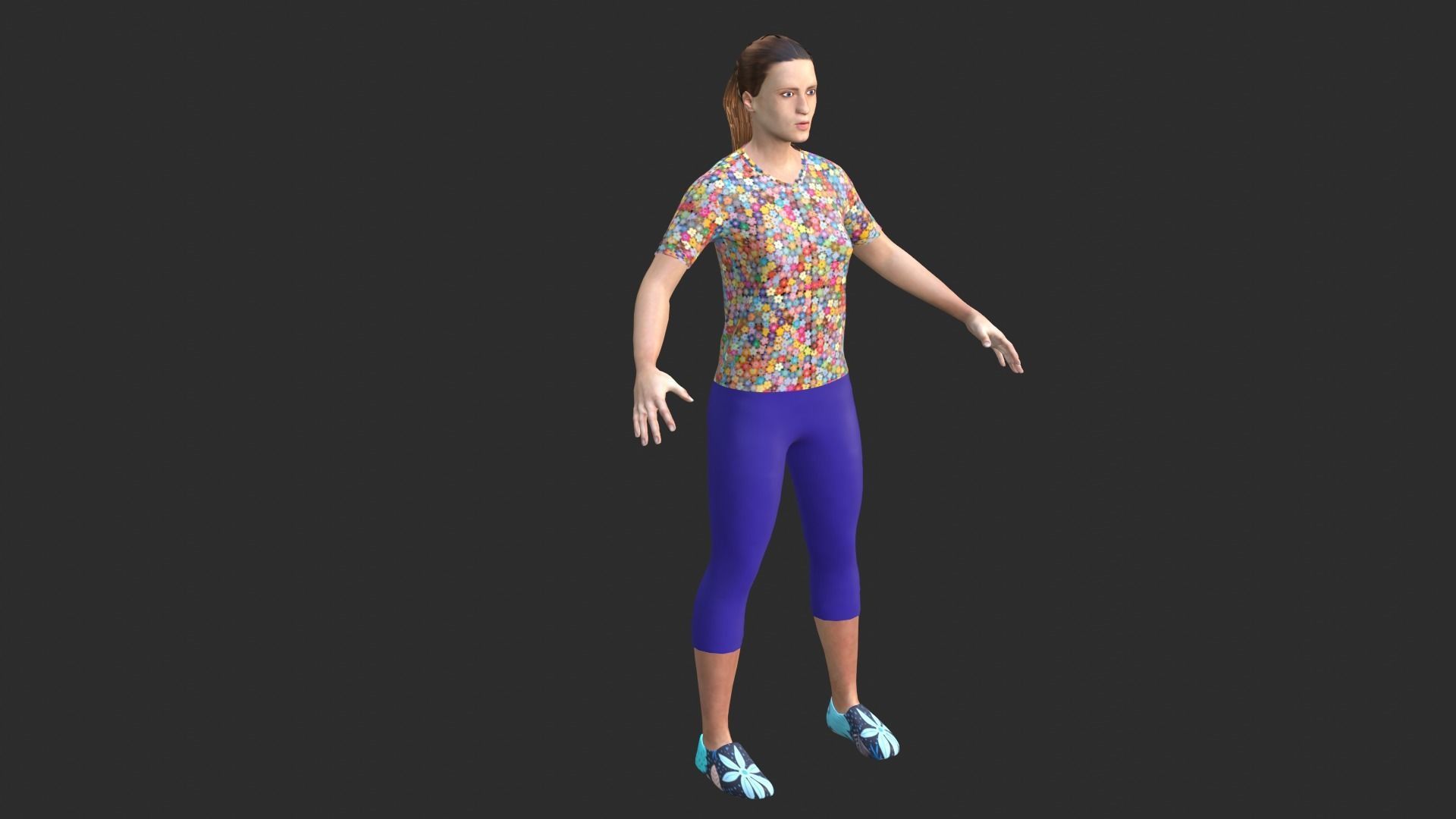 Woman in capri leggings Low-poly 3D model_4