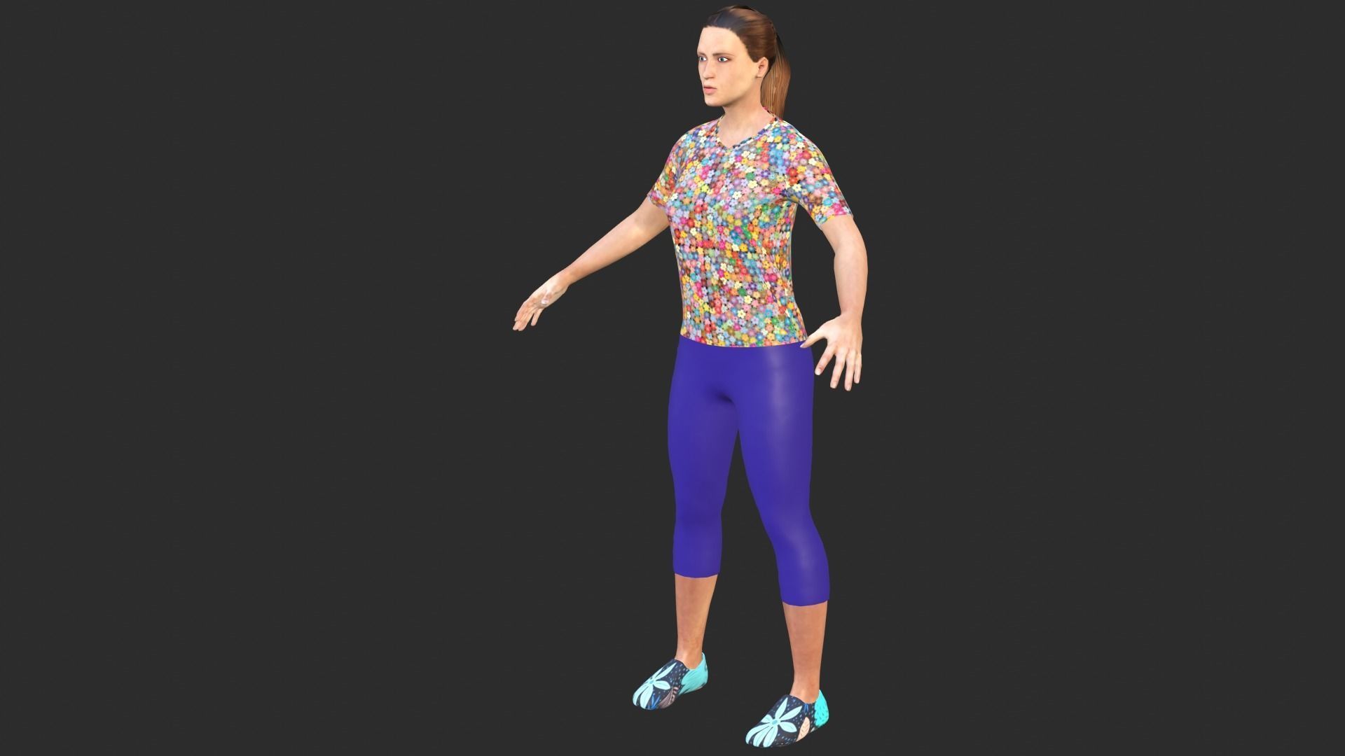 Woman in capri leggings Low-poly 3D model_5