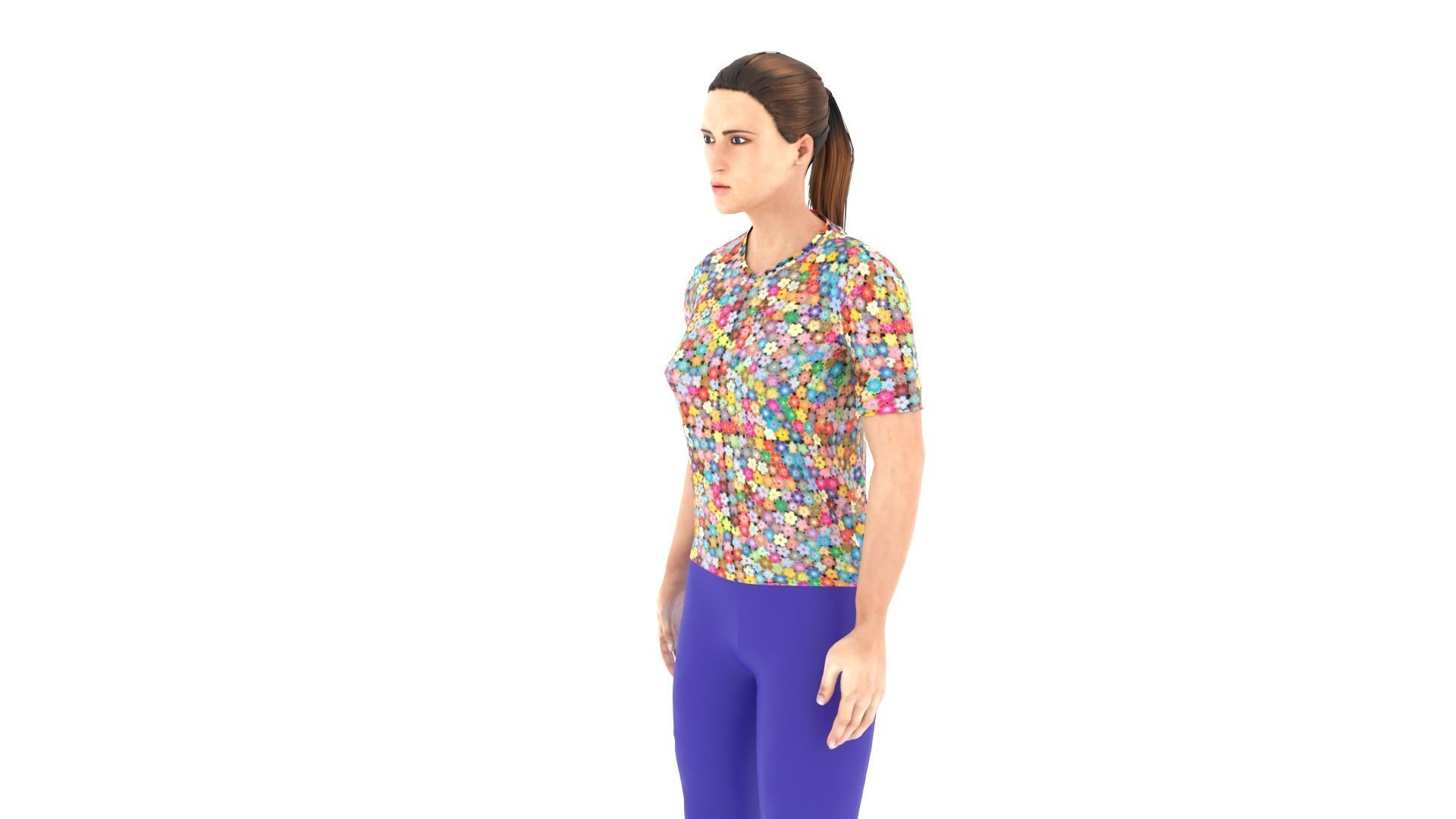 Woman in capri leggings Low-poly 3D model_1