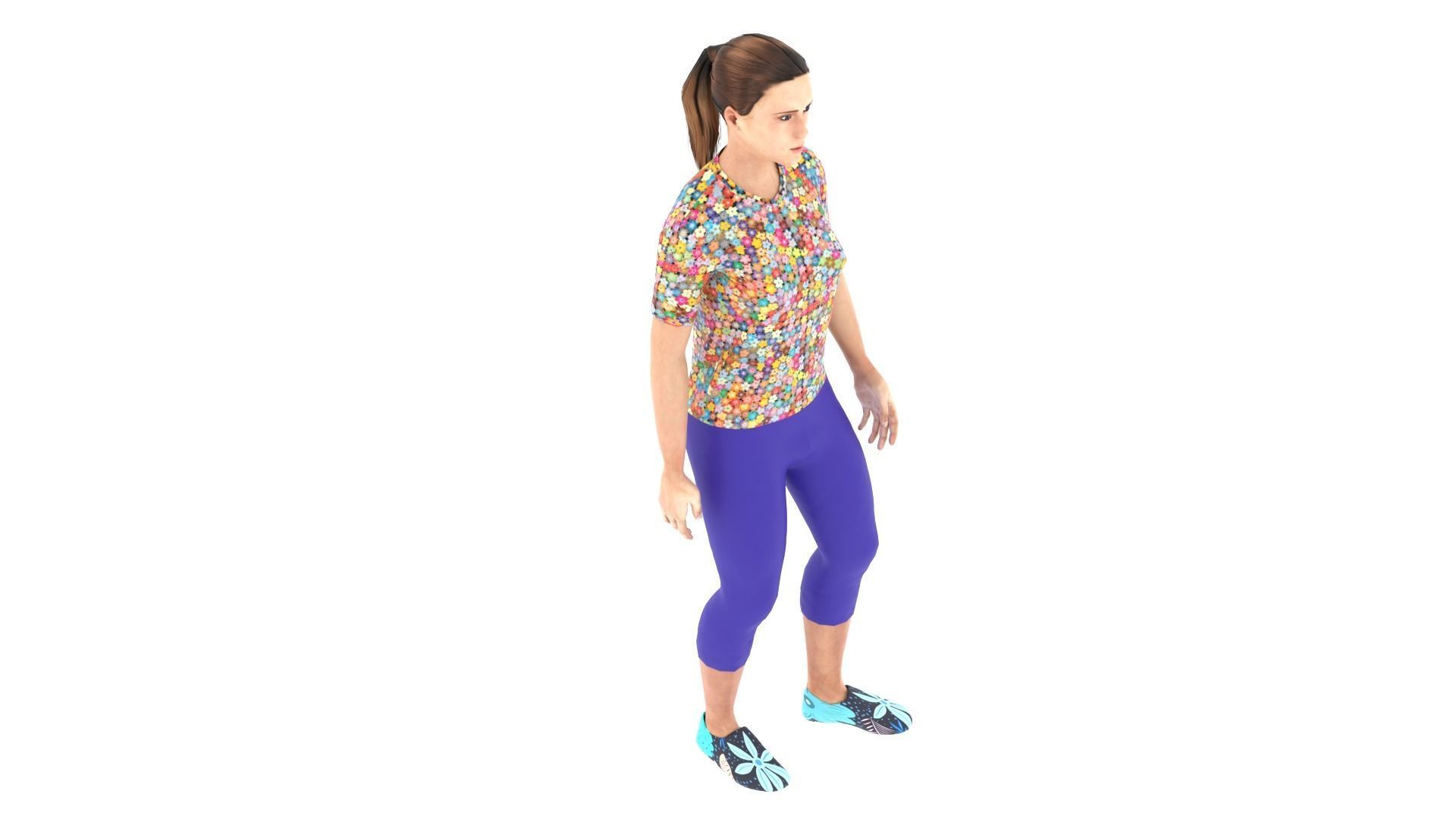 Woman in capri leggings Low-poly 3D model_3