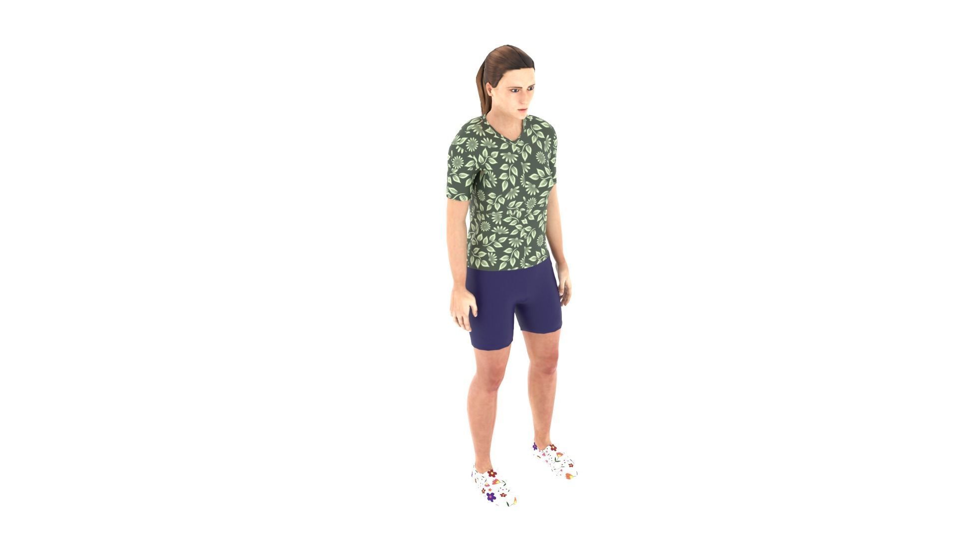Woman man in shirt and shorts Low-poly 3D model_1