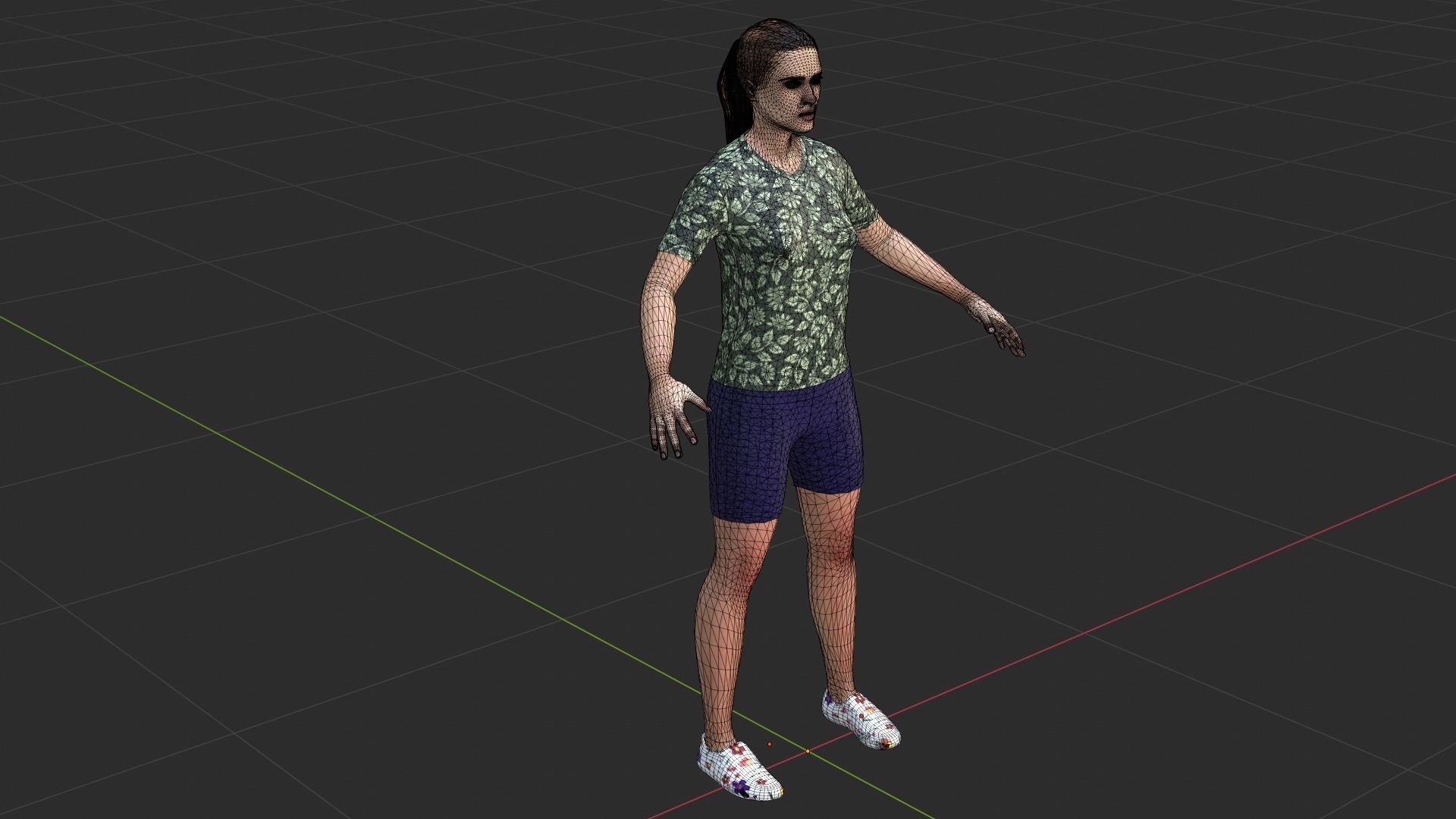 Woman man in shirt and shorts Low-poly 3D model_7