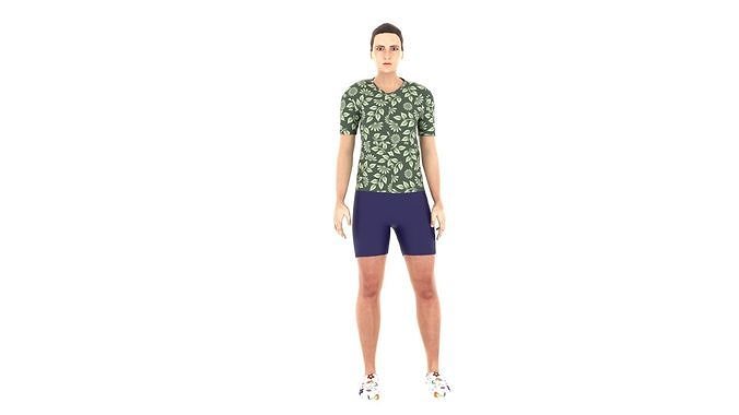 Woman man in shirt and shorts Low-poly 3D model