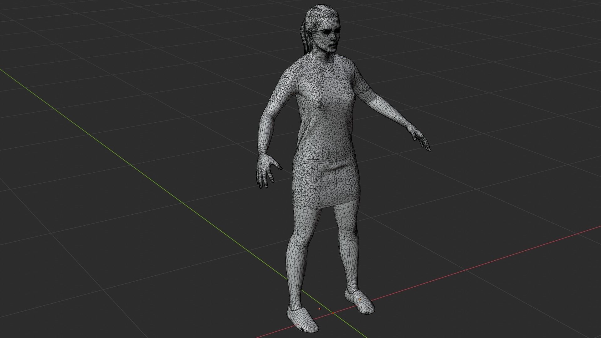 Woman wearing floral shirt and skirt Low-poly 3D model_8