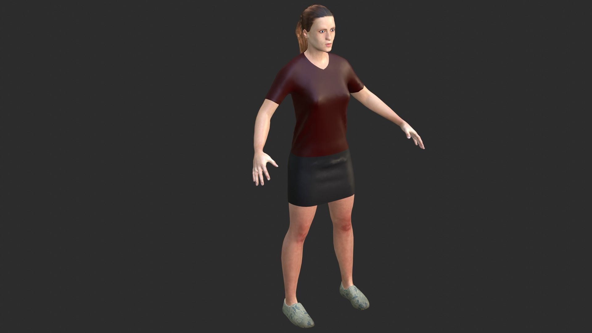 Woman person in short skirt Low-poly 3D model_3