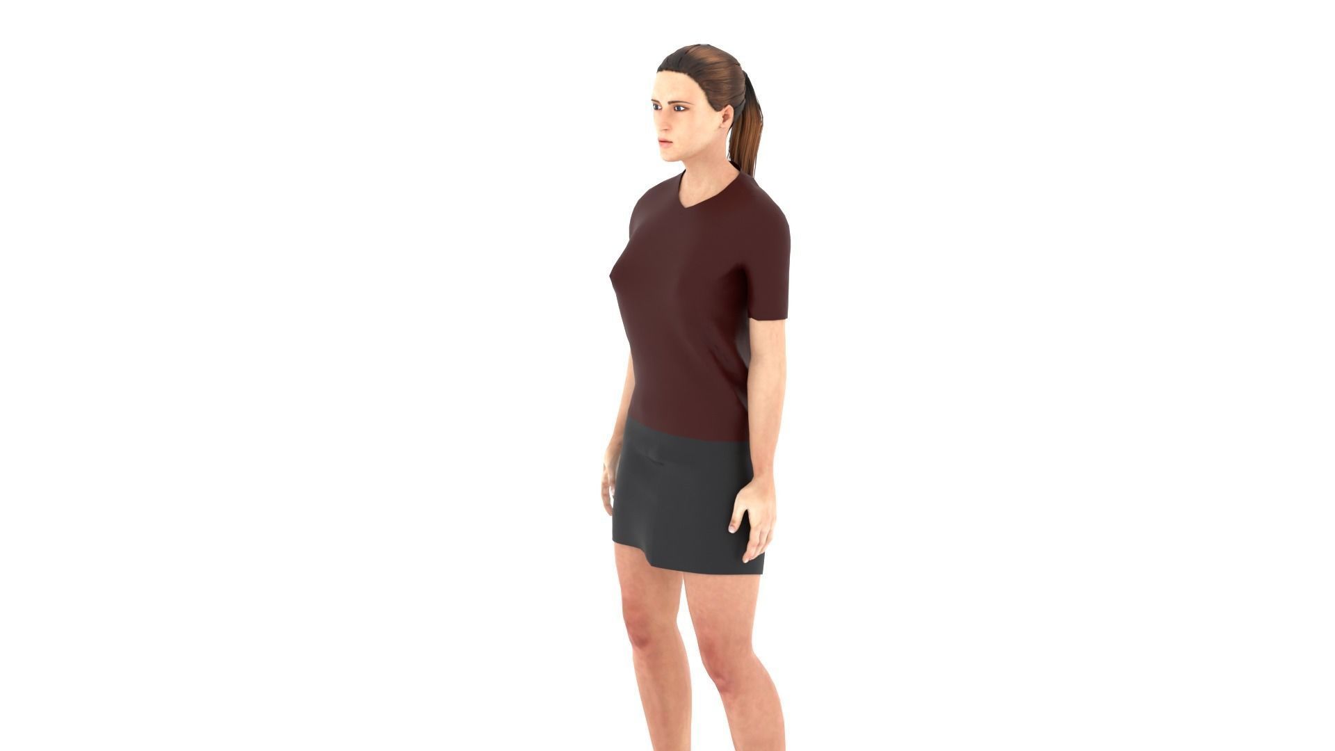 Woman person in short skirt Low-poly 3D model_2