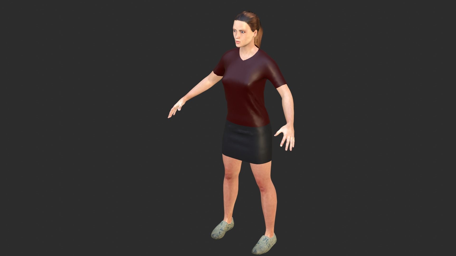 Woman person in short skirt Low-poly 3D model_5