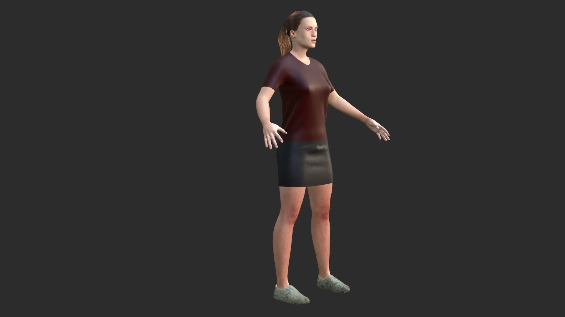 Woman person in short skirt Low-poly 3D model_6