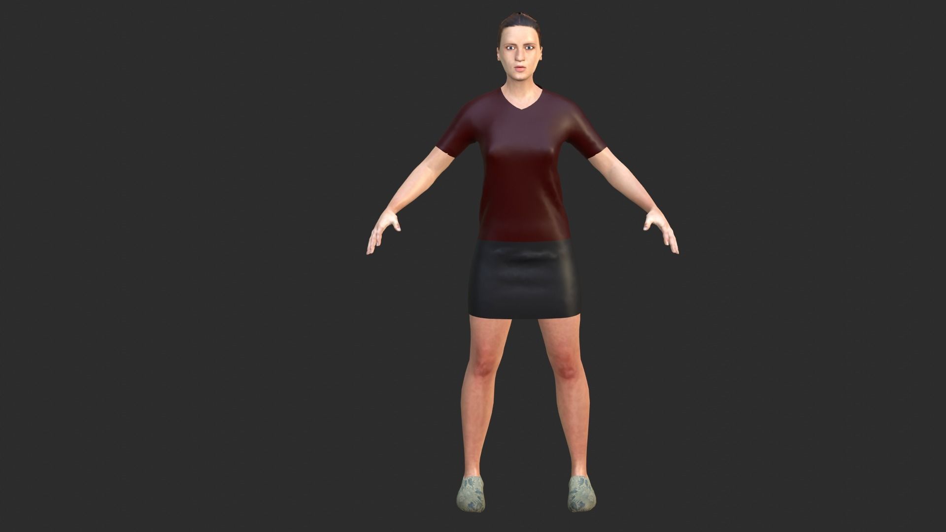 Woman person in short skirt Low-poly 3D model_4