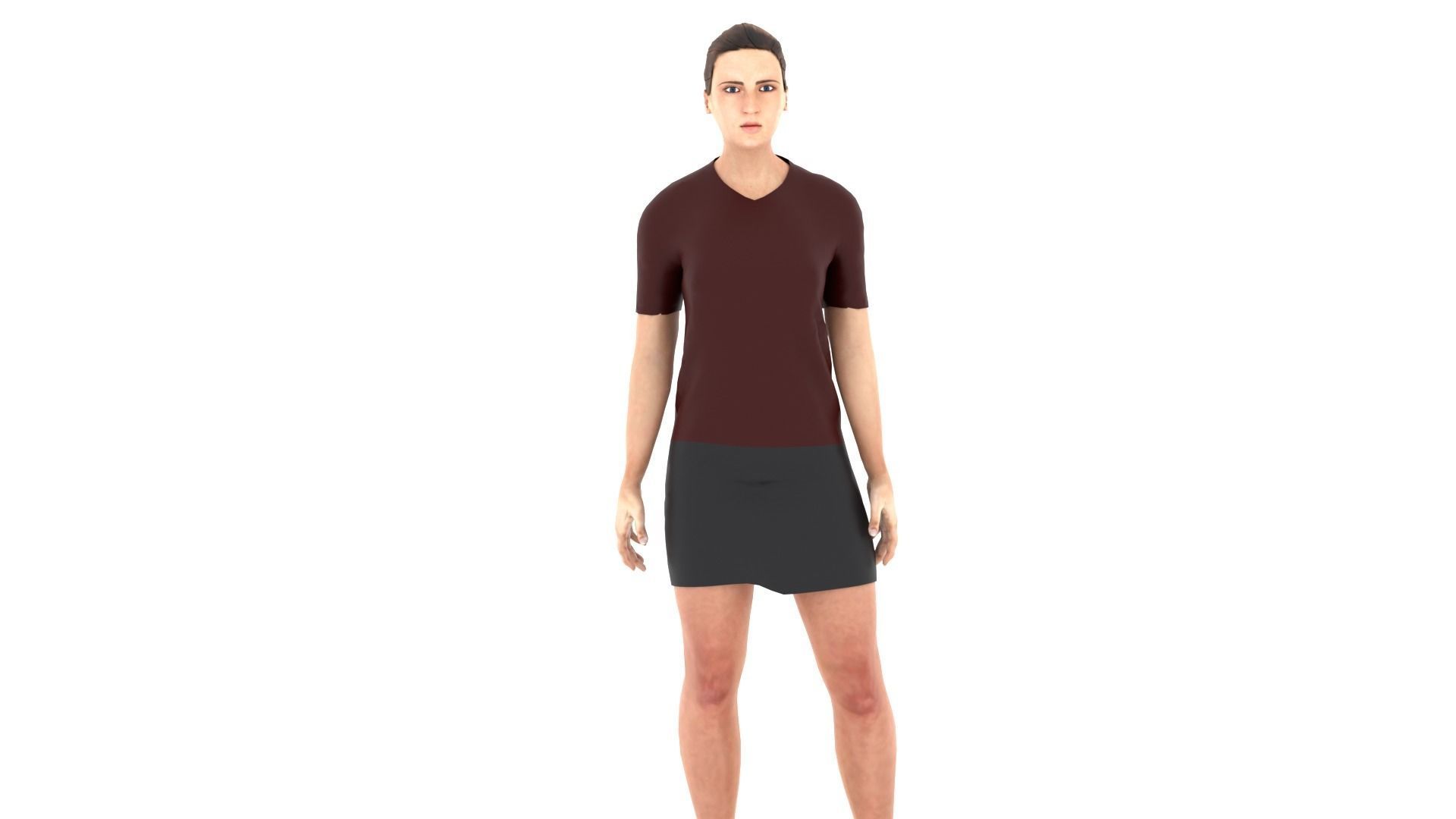 Woman person in short skirt Low-poly 3D model_1