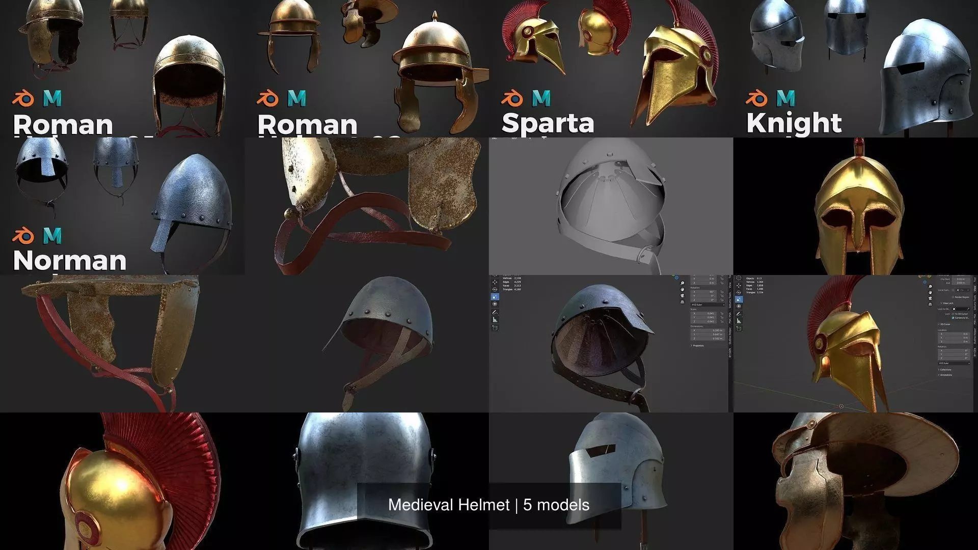   Medieval Helmet 3D Model Collection_1