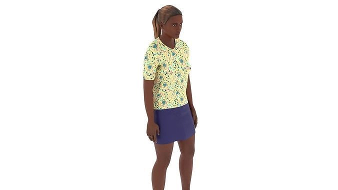 Woman in skirt and shirt Low-poly 3D model