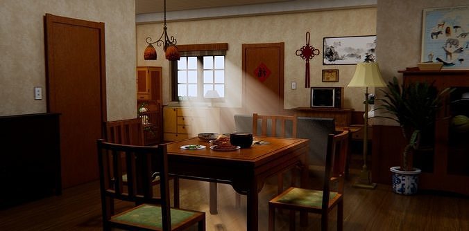 Traditional Chinese room interior 3D model